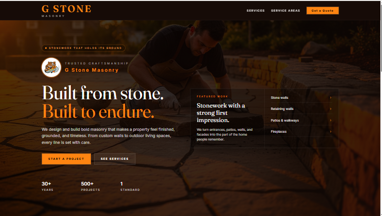 G Stone Masonry website design